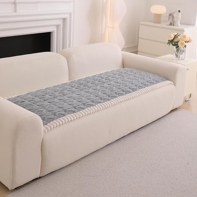 DREAMINGO Fuzzy Pet Couch Cover with Geometric Jacquard, Washable & Non-Slip Sofa Covers for 2 Cushion Couch, Plush Dog Bed Mat for Sofa Cushion Protector 27.6x59.1 Inch, Light Grey - Image 7