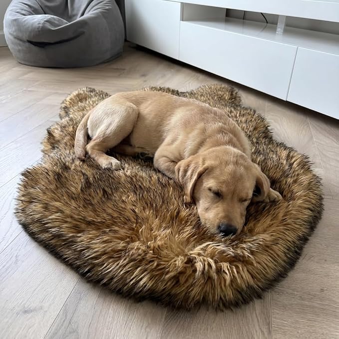 Faux Fur Orthopedic Dog Bed, Memory Foam, Brown 30"x20" | Plush Washable Dog Rug with Waterproof Machine Washable Cover, Calming for Anxious Senior Dogs, Relieves Joints - Image 2