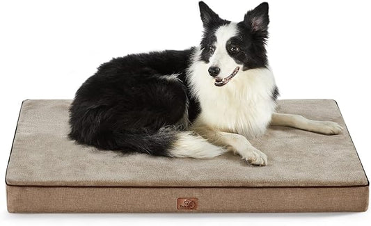 Bedsure Memory Foam Dog Beds Large Sized Dog, Orthopedic Crate Pads, 35x22 | Dual-layer Foam Mat for Optimal Support,Comfy Plush Flannel Fleece Pet Pillow, Removable Washable Cover, Nonslip Bottom，Khaki by Unknown