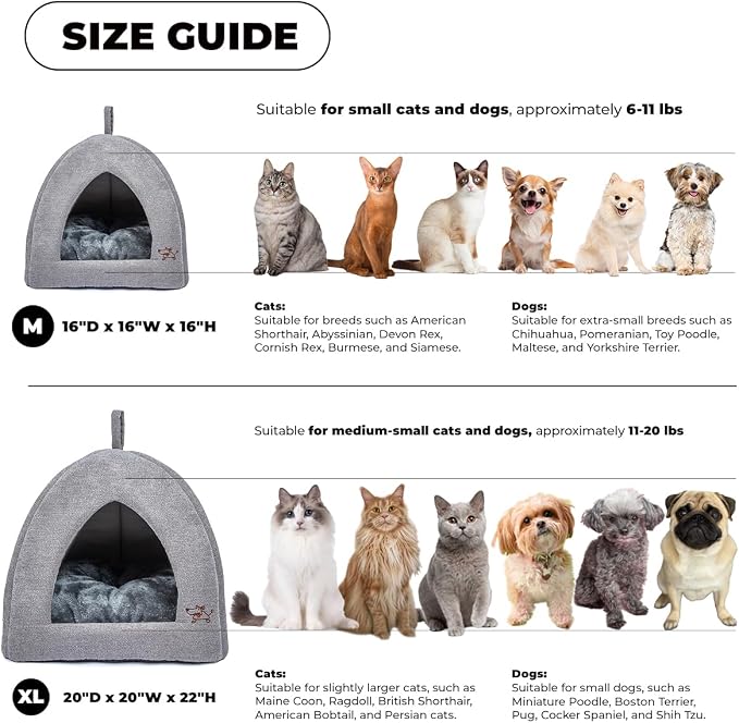 Best Pet Supplies Cat Bed for Indoor Cat, Domed Tent House with Removable Pillow, Covered Cat Cave for Small Dog, Puppies and All Breeds of Cats - Gray, 20 x 20 x H:22" - Image 4