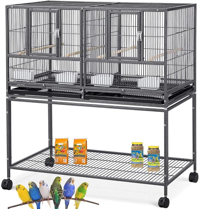 Combo One Stacker Strudy Wrought Iron Center Divided Breeder Breeding Bird Flight Double Rolling Cage for Aviaries Canaries Cockatiels Lovebirds Finches Budgies Small Parrots by Mcage