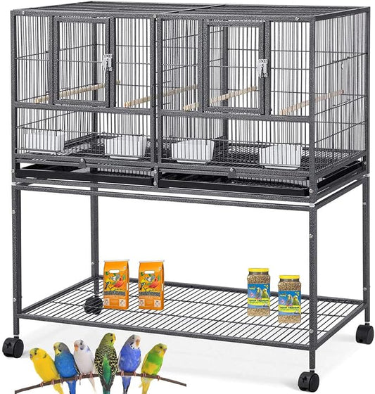 Combo One Stacker Strudy Wrought Iron Center Divided Breeder Breeding Bird Flight Double Rolling Cage for Aviaries Canaries Cockatiels Lovebirds Finches Budgies Small Parrots by Mcage