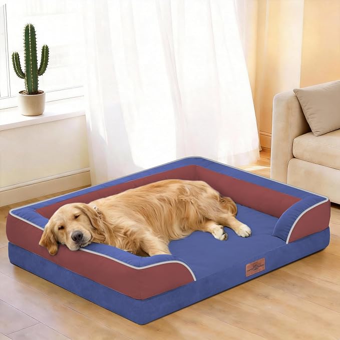 Comfort Expression Orthopedic Dog Bed for Extra Large Dogs with Bolster | Waterproof Dog Couch Bed with Washable Cover & Non-Slip Bottom, Supportive Egg Crate Foam XL Pet Bed, 42x30 Inch - Image 2