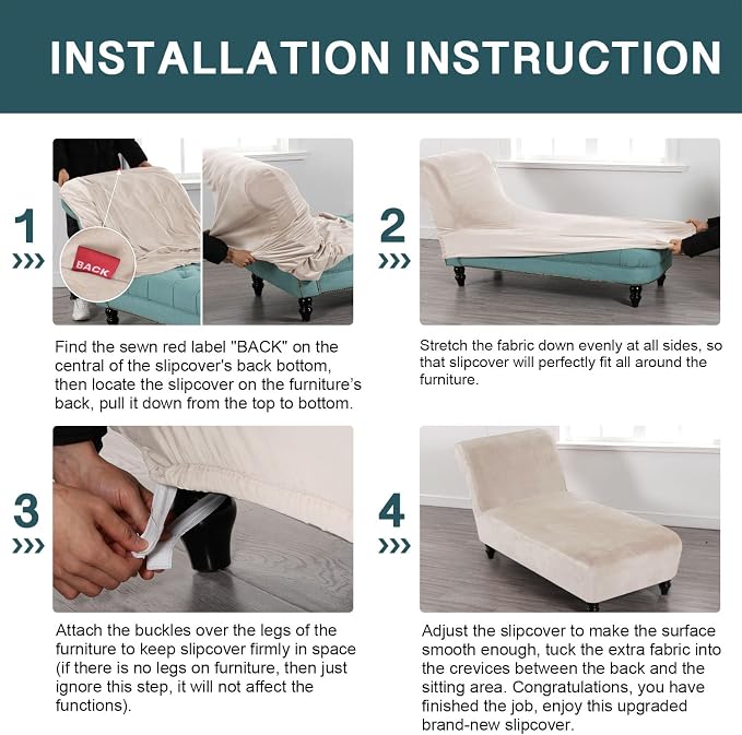 FantasDecor Chaise Lounge Velvet Luxury Covers for Living Room Indoor Stretch Slipcover for Chaise Lounge Ultra Soft Machine Washable, Ivory - Image 7