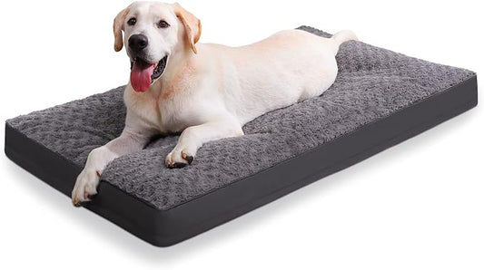 KSIIA Washable Dog Bed for Crate Waterproof for Medium Dogs,35x22 Inch,Gray | 3in egg crate foam,orthopedic support,Soft rose velvet,3ply waterproof fabric,removable cover,anti-slip base,washable by KSIIAPetProducts