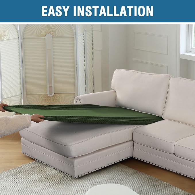 H.VERSAILTEX Sectional Couch Covers 1 Piece Chaise Slipcover L Shape Separate Cushion Couch Cover for Both Left/Right Sectional Couch (Seat Only: 1 Chaises, Bronze Green) - Image 8