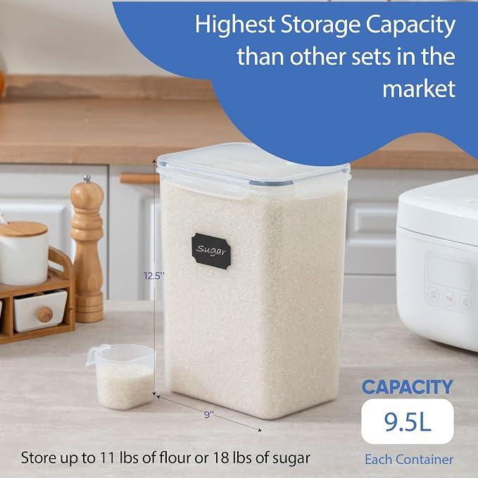Chef's Path Airtight Food Storage Containers with Measuring Cups, Set of 2, 9.5L, 320Oz, Spacious, Leakproof Design Pantry Canisters for Flour, Sugar, and Bulk Food Storage - Transparent - Image 2