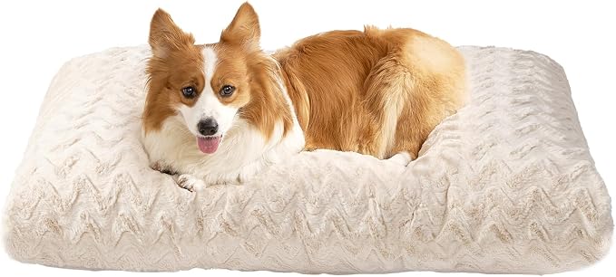 EHEYCIGA Washable Large Dog Bed for Crate 35x23 Inch, Kennel Pad for Dogs Up to 45 lbs, Plush and Comfy Pet Sleeping Mat, Beige by EHEYCIGA