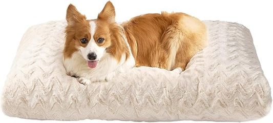 EHEYCIGA Washable Large Dog Bed for Crate 35x23 Inch, Kennel Pad for Dogs Up to 45 lbs, Plush and Comfy Pet Sleeping Mat, Beige by EHEYCIGA