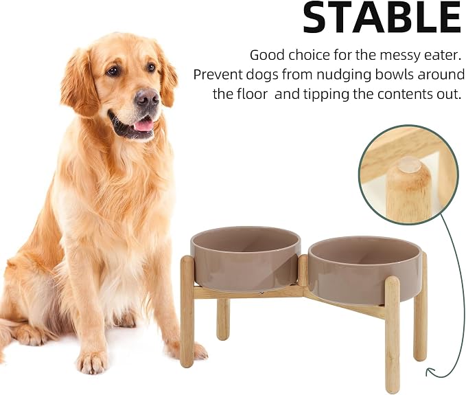 Havniva Elevated Dog Bowls Ceramic Dog Bowls with Stand, Dog Food Bowl | 8.3” Raised Dog Bowls with Non-Slip Wood Stand, Dog Food and Water Bowl Set, Double Dog Feeding Bowls for Large Dogs - Image 6