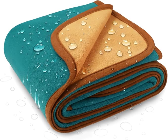 Luciphia 100% Waterproof Blanket for Adults or Medium Large Dogs, Soft Polar Fleece Pet Blankets for Bed Couch Protector Washable, Reversible Leakproof Furniture Protection,Teal Camel,65x57 inch by luciphia