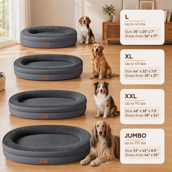 Waterproof Orthopedic Dog Bed for Extra Large Dogs, Dark Grey | Supportive Crate Foam Relieves Joint Pressure, 360°Bolsters, Waterproof Inner,Washable Cover, Non-slip Bottom - Image 6