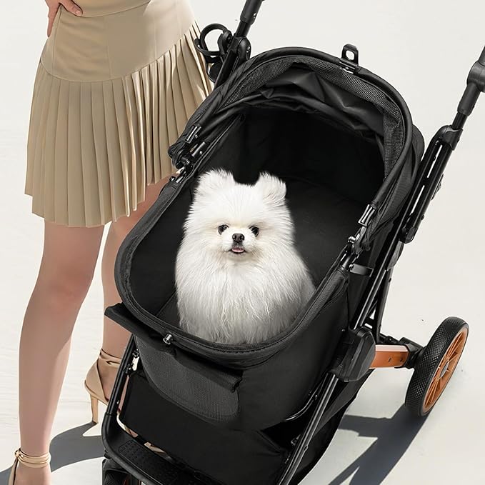 MAMIZO Foldable Dog Stroller for Medium Dogs Cats Up to 55 Lbs, Adjustable Height Handle, Pet Stroller with Aluminum and Carbon Steel Frame, Sun Shades, Storage Basket & Shock Absorbers, All-Terrain