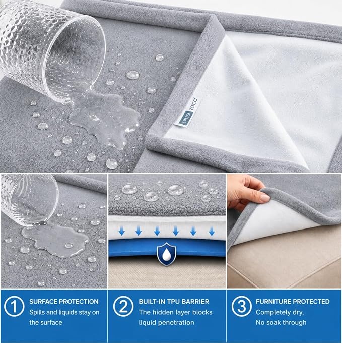 Waterproof Blanket for Bed, Couch & Pets, Leakproof Reversible Fleece Throw for Intimacy, Spills, Dogs, Cats & Accidents, Machine Washable Furniture Protector, Queen Size 65 x 80, Gray - Image 4