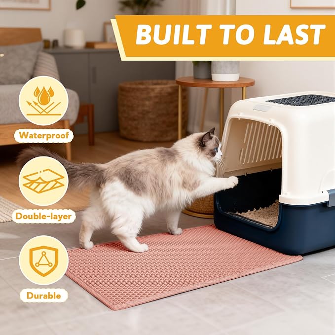 Pieviev Cat Litter Mat, Double-Layer Waterproof Design, 24" x 15" Coral Red | Honeycomb Litter Box Mat Catches Scattered Particles to Stop Tracking, Urineproof Base protects Floors, Easy to Clean - Image 7