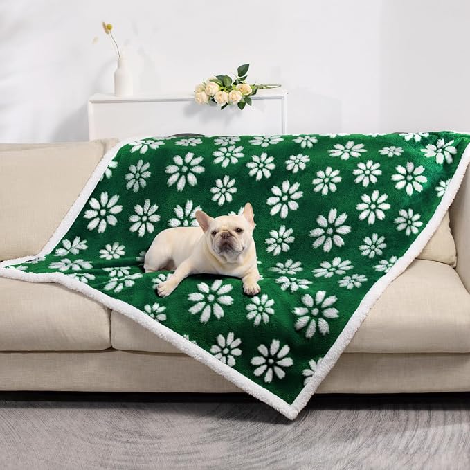 Cute Waterproof Blanket for Dog Cat or Adult, 60"x80", Green | 3D Textured Flower Pet Blanket for Bed Couch Sofa, Soft Liquid Pee Proof Pet Furniture Protector - Image 7