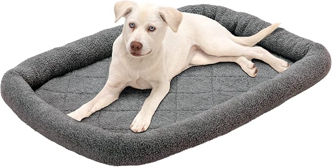 Furhaven Dog Bed for Large/Medium Dogs, 100% Washable, Sized to Fit Crates - Sherpa Fleece Bolster Crate Pad - Gray, Large by FurHaven