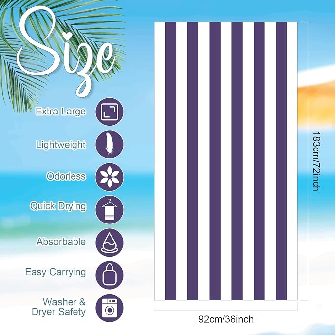 EBOOT 10 Pack Oversized Beach Towel Set Extra Large Pool Towels Microfiber Quick Dry Swim Blanket for Adult Women Men Face Hand Body Bath Travel Pool(Fancy Color,36 x 72 Inch,Cabana Stripe) - Image 2