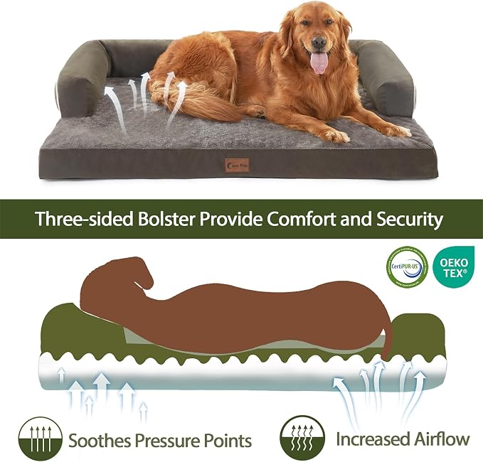 Orthopedic Washable Dog Bed for Large Dogs, 36x27in, Dark Green | Orthopedic Foam Eases Joint Pressure, Bolsters Supports Head And Neck, Washable Pet Beds, Removable Cover, Non-Slip Bottom - Image 2
