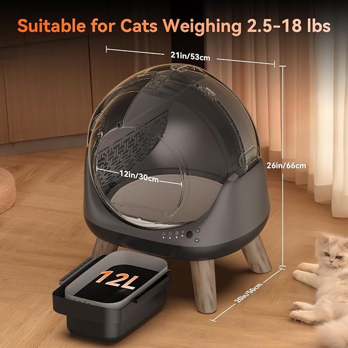 Self Cleaning Litter Box for Multiple Cats, G1 Automatic Litter Box with Smart APP Control & Health Monitoring, Includes 2 Roll Trash Bags and Litter Mat (Grey) - Image 6