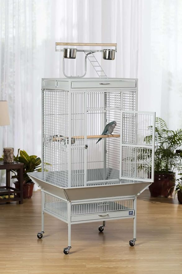 Prevue Pet Products Wrought Iron Select Bird Cage - Large Steel Cage with Rolling Stand and Seed Guards, Durable Design, Ideal for Conures and Medium Birds - Pewter Hammertone - Image 2