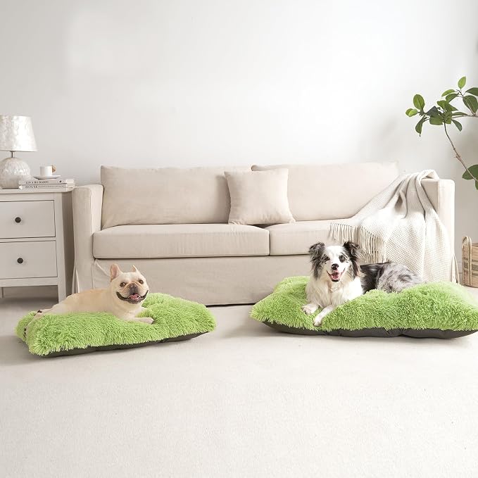 EHEYCIGA Fluffy Dog Crate Bed for Large Dogs, Plush Faux Fur Pad, Green | Calming Anti Anxiety Large Dog Crate Bed, Washable Soft Warm Mat with Non-Slip Bottom - Image 9