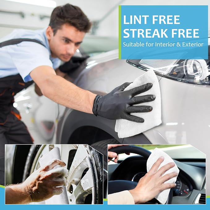 Nuenen Microfiber Cleaning Cloths for Cars 16 x 16 Inch Ultra Absorbent Car Towels Drying Reusable Cleaning Supplies House Kitchen Window Microfiber Towel(White,60 Pcs) - Image 6