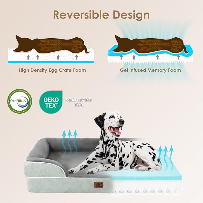 EHEYCIGA Orthopedic Extra Large Dog Bed, Waterproof Washable XL Pet Bed 44" | Non-Slip Bottom and Egg-Crate Memory Foam Big Dog Couch Bed with Washable Removable Cover, Greyish Green, 44Inch - Image 4