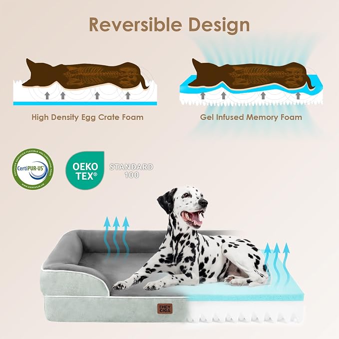 EHEYCIGA Orthopedic Dog Bed Medium Size Dog, Waterproof Washable Pet Beds | Non-Slip Bottom and Egg-Crate Memory Foam Dog Couch Bed with Washable Removable Cover, Greyish Green - Image 4