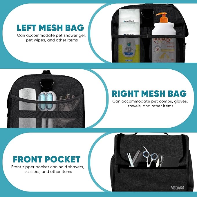 Pet Travel/Grooming Supplies Organizer Carry Bag - Compatible with Oneisall/Neabot Dog Grooming Vacuum, Large Capacity - Bag Only (Black) - Image 3