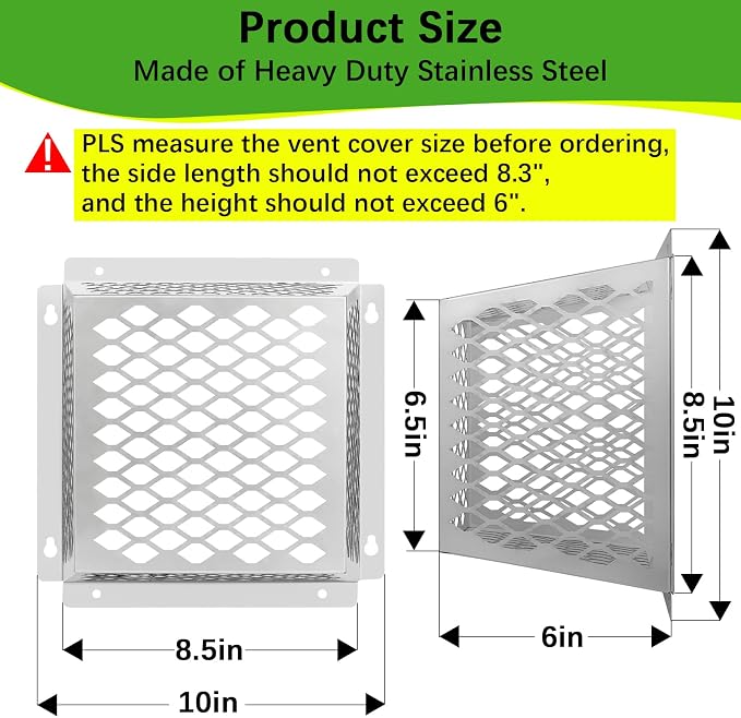 Dryer Vent Bird Guard,Dryer Vent Cover Outside for 5-6 inch Vent Hoods | Outdoor Bird Guard for Dryer Vent & Bathroom Exhaust,Stainless Steel Dryer Vent Cage 8.5"Lx8.5"Wx6"H,Prevent Bird From Enter - Image 2