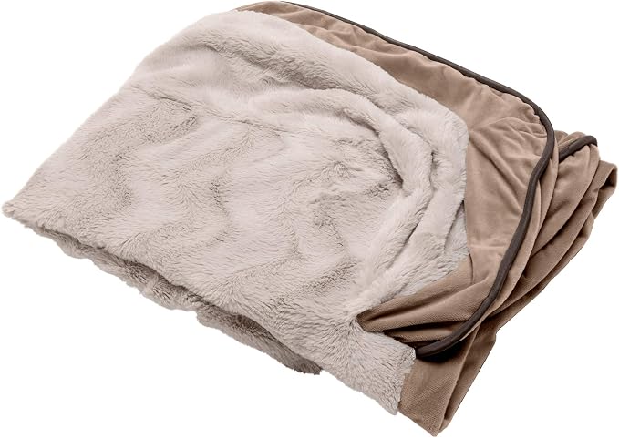 Furhaven Replacement Dog Bed Cover Perfect Comfort Plush & Velvet Waves Sofa-Style, Machine Washable - Brownstone, Large by FurHaven