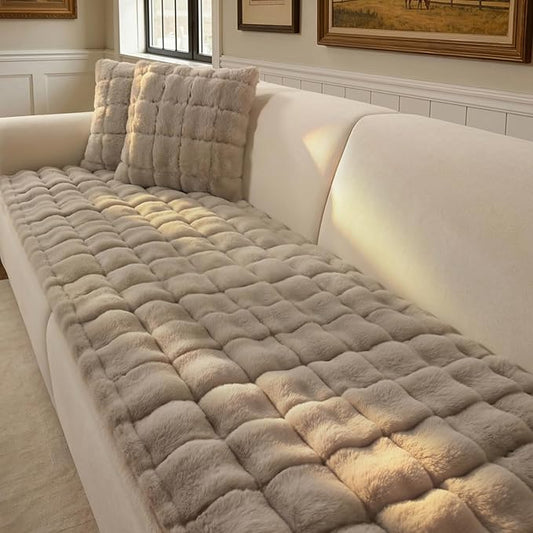 OHSIO Couch Cover for Pets Plush, Non Slip Cozy Sofa Cover Pet Friendly, Soft Thick Fuzzy Sofa Slipcovers for 3 Cushions Washable Couch Sofa Funiture Protector(Light Brown,27.6'' x 63'') by OHSIO