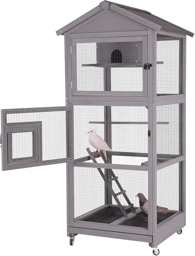 Aivituvin Outdoor Bird Cage Large Wooden Bird Aviary with Perch for Parakeet,Macaw and Any Small Birds,Wire Netting Above The Tray,Prevent Escape - Image 4