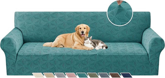 YEMYHOM 1 Piece Stretch Oversized Couch Covers for 4 Seat, Jacquard Extra Large Sofa Cover with Non-Slip Elastic Bottom, Thickened Slipcover Furniture Protector for Dogs Pets (X-Large, Peacock Blue) by YEMYHOM