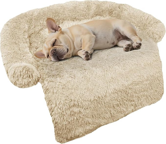 Calming Dog Bed Fluffy Plush Dog Mat for Furniture Protector with Removable Washable Cover for Large Medium Small Dogs and Cats (Small(35x31x5),Beige) by GGIB