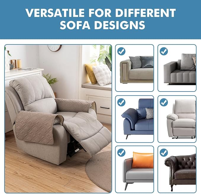 Genina 100% Waterproof Couch Arm Covers Set of 2, Armrest Covers for Sofa Couch Armchair, Anti-Slip Sofa Arm Cover Protectors Armchair Slipcovers for Pets Dogs (Taupe) - Image 6