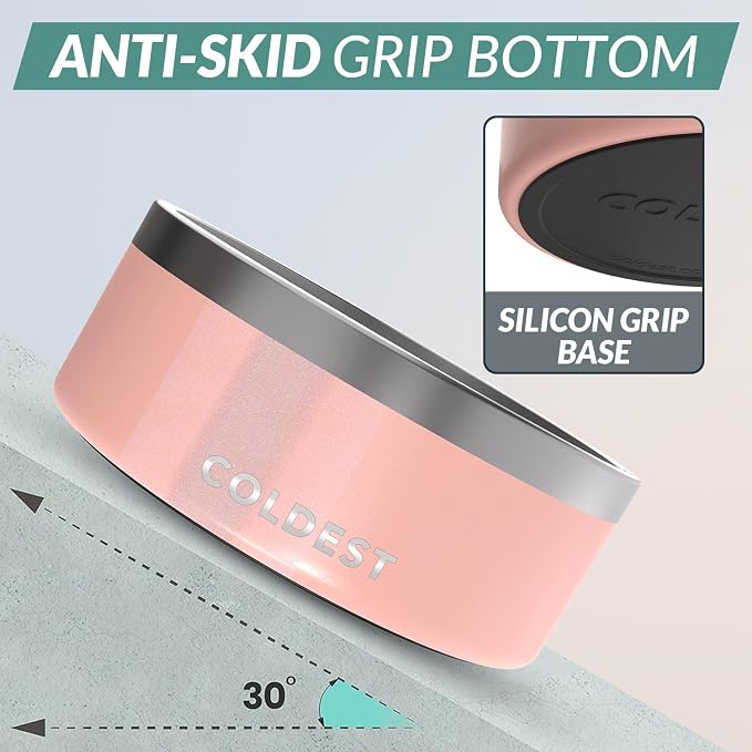 Coldest Dog Bowl - Anti Rust Metal, Non Slip, 3 Layers Insulated Stainless Steel Dog Bowls - Spill Proof & Heavy Duty - Water Bowl for Dogs, Cats, Dish Washer Safe (100 oz, Forever Pink Glitter) - Image 2