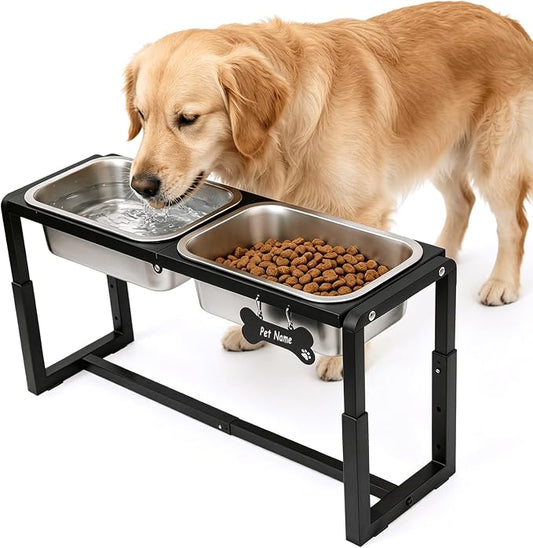 Metal Elevated Dog Bowls Medium/Large Breed with 2 Thick 1.2GAL Stainless Steel Raised Dog Bowl, Adjustable Height 3 Levels (8.8"-11.5"-14") Neck & Joint Protection by FLODOMIXHOME