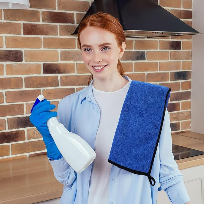 Tallew 80 Pcs Blue Microfiber Towels: 16"x16" Microfiber Drying Towels Bulk Micro Fiber Car Cleaning Cloth for Cars Drying Washing Polishing Cleaning Household Supplies - Image 7