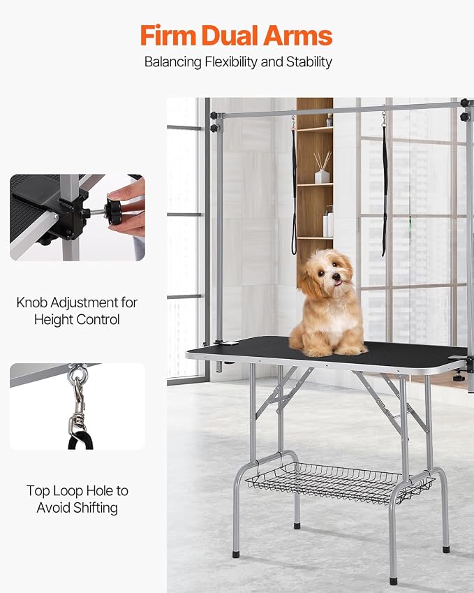 VEVOR Pet Grooming Table, 46 Inch Grooming Station with 2 Height Adjustable Arms, 330LBS Static Load Capacity, Foldable Dog Groom Station with No-Sit Haunch Holder with Loop, for Medium/Small Dogs - Image 4