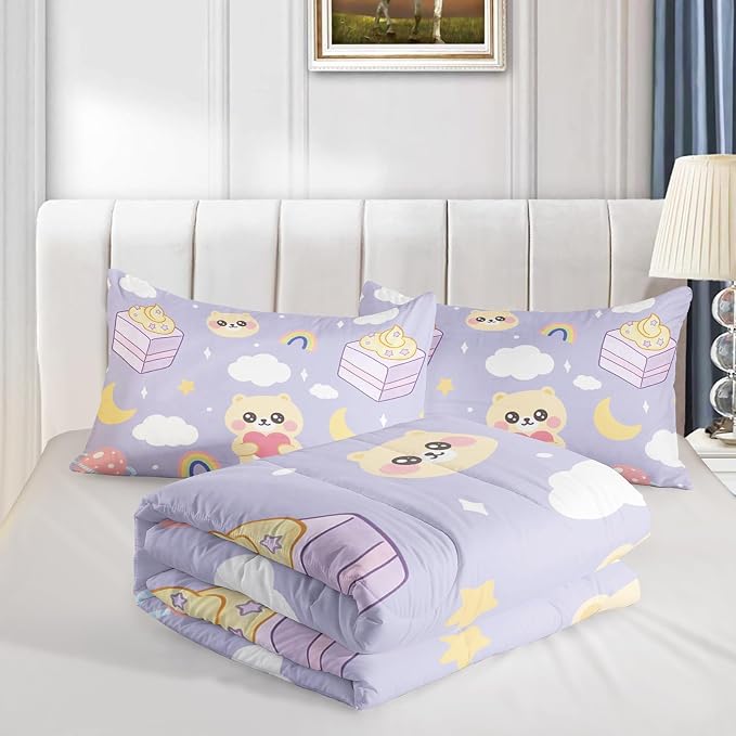 QOOMO Bear Comforter Full Size,Kawaii Bedding Set for Kids Teens Girls,3Pcs Bedding Set Printed Comforter with 2 Pillowcases,Down Alternative,Soft and Lightweight，Full Size - Image 5