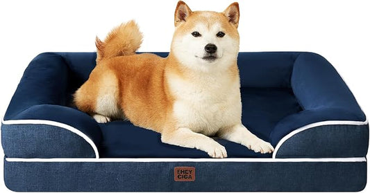 EHEYCIGA Orthopedic Dog Beds Large Sized Dog, Waterproof Washable Pet Bed | Non-Slip Bottom and Egg-Crate Memory Foam Dog Couch Bed with Washable Removable Cover, Navy by EHEYCIGA