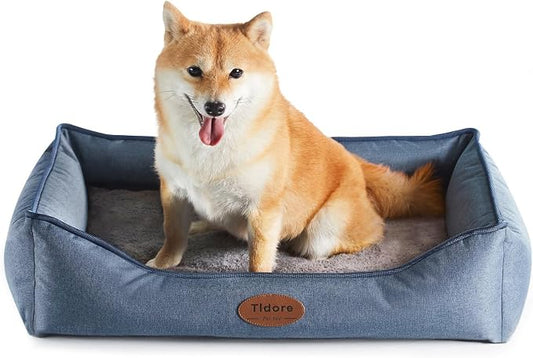 Tidore Orthopedic Dog Beds for Medium Dogs, Durable Egg Crate Foam Sofa Dog Bed wit Washable Removable Cover,Waterproof Lining,Pet Bed for Large Dogs (Denim Blue, 26.4" L x 21.7" W x 6.2" Th) by Tidore