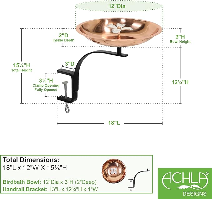 Achla designs Dogwood Birdbath with Rail Mount Bracket - Image 2