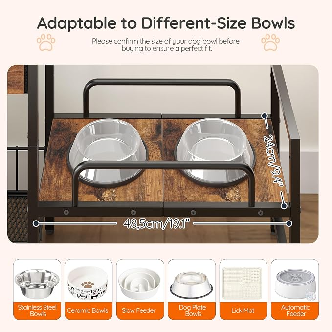 HOOBRO Raised Dog Bowl Stand with Storage, Lifted Feeding Station, Elevated Bowl Holder, 4 Adjustable Heights, for Large Medium Small Dogs, with 1 Drawer and 2 Hooks, Rustic Brown BF23PO03G1 - Image 7