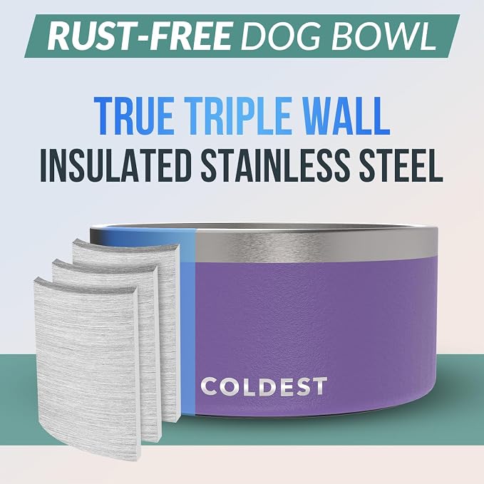 Coldest Dog Bowl - Anti Rust Metal, Non Slip, 3 Layers Insulated Stainless Steel Dog Bowls - Spill Proof & Heavy Duty - Water Bowl for Dogs, Cats & Pets, Dish Washer Safe (200 oz, Galaxy Purple) - Image 3