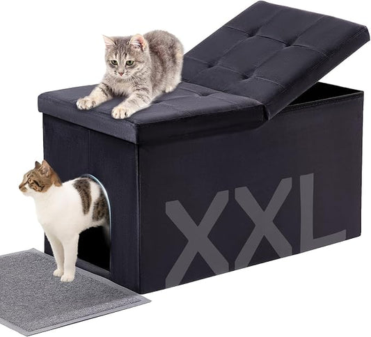 MEEXPAWS Cat Litter Box Enclosure Furniture Hidden Extra Large, Lift Design Lid Velvet Cat Washroom Bench Storage Cabinet | 35.4x19.7x19.7 in | Dog Proof|Urine Proof Inside|Quick Assembly| Easy Clean by PETPRODUCTS