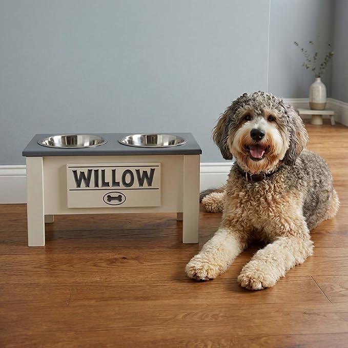 Elevated Dog Bowls for Large Dogs, Personalized Food Stand for Large Breed | Farmhouse Style, Elevated Wood Stand, Storage Container, Stainless Steel Bowls, Raised Anti-Slip Feeder, Made in USA - Image 4