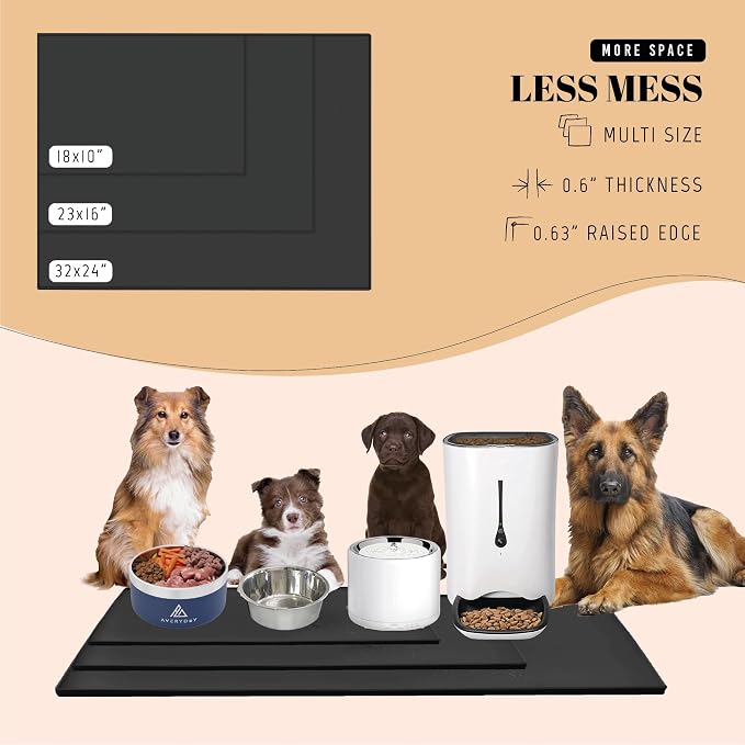 AVERYDAY 100% Waterproof Thicker Silicone Dog Food Mat, 0.63'' Raised Edge Bowl Mat for Food & Water, Non Slip Pet Feeding Placemat for Messy Drinkers, Perfect for Large Medium Small Breeds, 32"x24" - Image 6